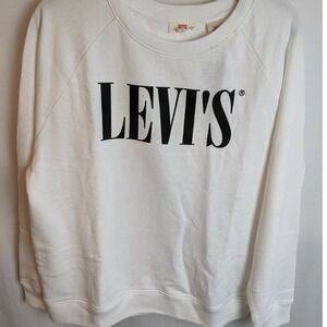 New Levi's Womens Serif Logo Sweatshirt‎ White 90's Look